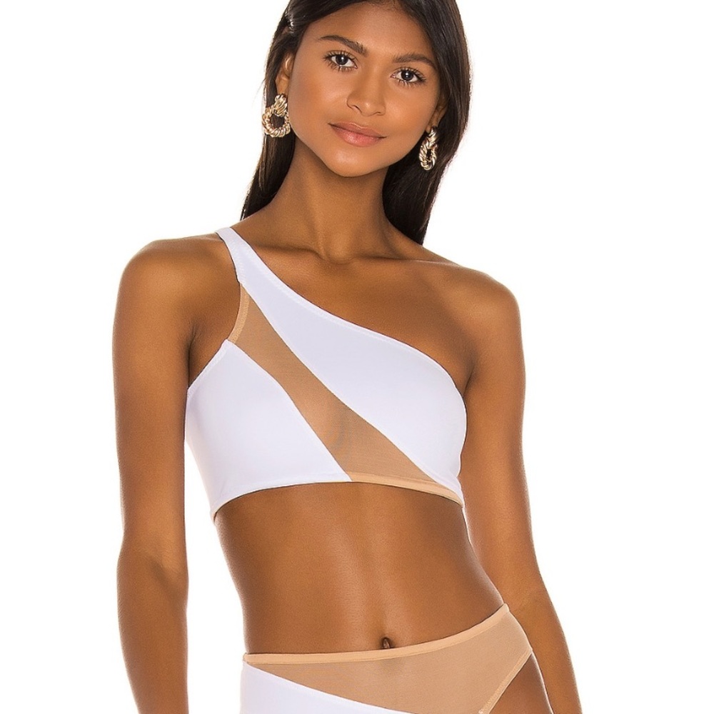 Norma Kamali White and Tan Bikini